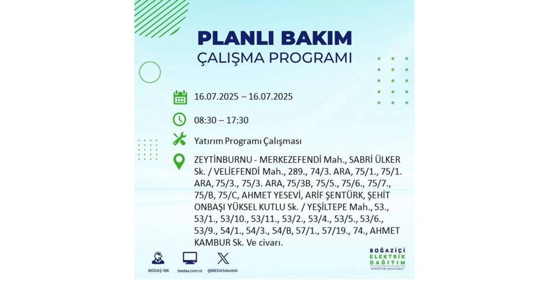 KARANLIĞA HAPSOLACAKLAR: 16 Temmuz Çarşamba İstanbul elektrik kesintisi. BEDAŞ o ilçeleri teker teker uyardı! 4