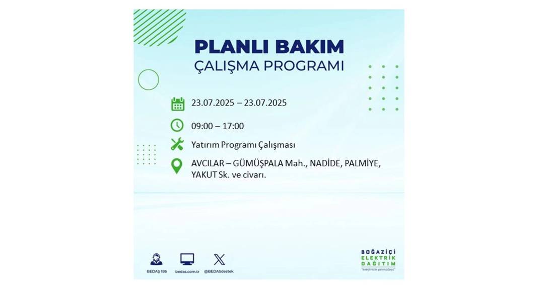 BÜYÜK ELEKTRİK KESİNTİSİ YAŞANACAK: BEDAŞ 23 Temmuz Çarşamba günü elektrik kesintisi yaşayacak ilçeleri sıraladı! 60