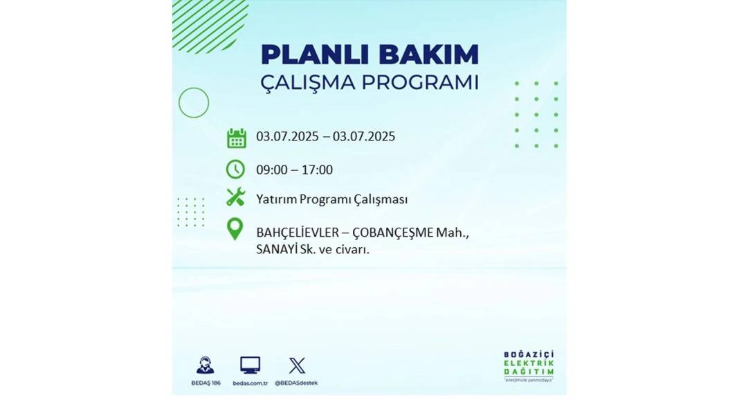 KARANLIĞA GÖMÜLECEKLER: 3 Temmuz Perşembe elektrik kesintisi yaşayacak ilçeler belli oldu. BEDAŞ o ilçeleri uyardı! 64