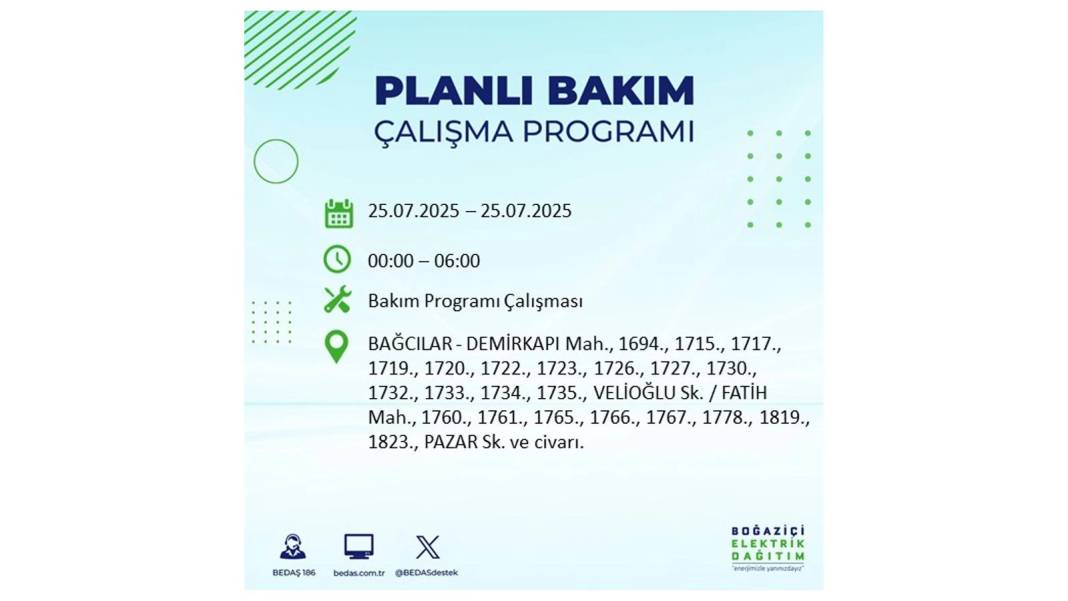 O İLÇELERDE ELEKTRİK OLMAYACAK: BEDAŞ 25 Temmuz Cuma elektrik kesintisi yaşayacak ilçeler belli oldu! 64