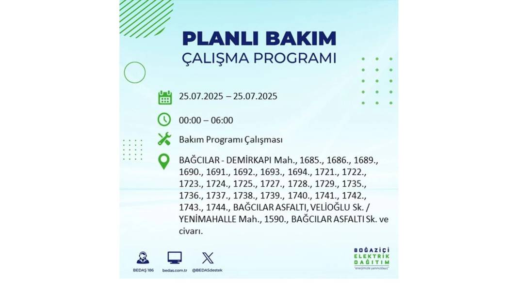 O İLÇELERDE ELEKTRİK OLMAYACAK: BEDAŞ 25 Temmuz Cuma elektrik kesintisi yaşayacak ilçeler belli oldu! 63