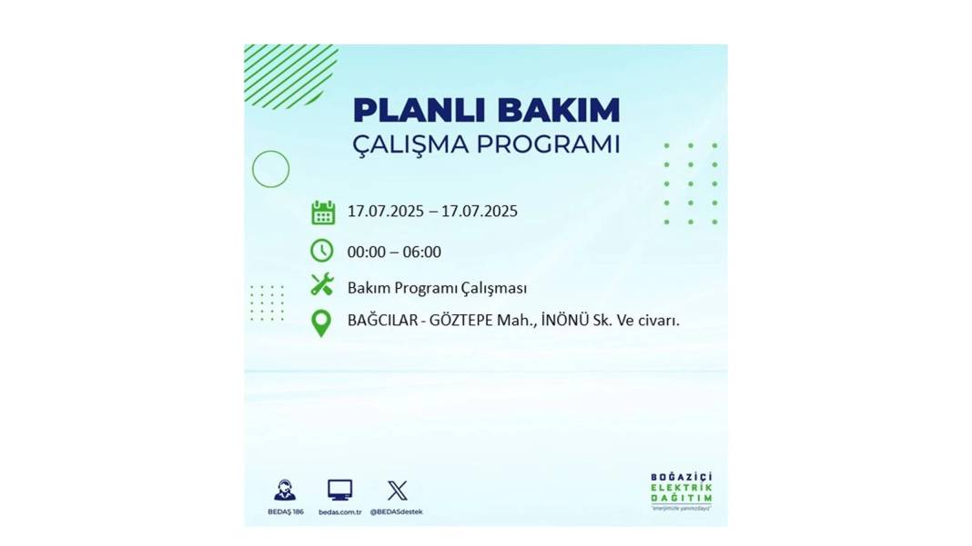 O İLÇELERDE ELEKTRİK OLMAYACAK: BEDAŞ 17 Temmuz Perşembe elektrik kesintisi yaşayacak ilçeleri sıraladı! 80