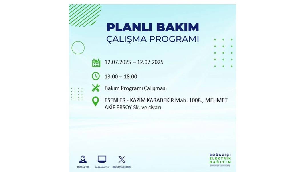 O İLÇELERDE UZUN SÜRE ELEKTRİK OLMAYACAK: BEDAŞ 12 Temmuz elektrik kesintisi yaşayacak ilçeleri sıraladı! 12