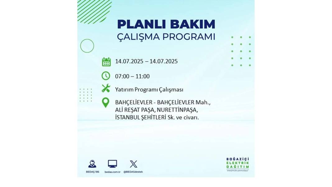 O İLÇELERDE ELEKTRİK OLMAYACAK: BEDAŞ 14 Temmuz Pazartesi elektrik kesintisi yaşayacak ilçeleri sıraladı! 23