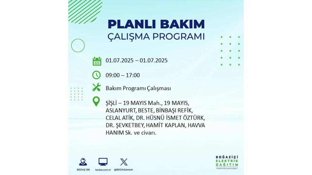O İLÇELERDE ELEKTRİK OLMAYACAK: BEDAŞ 1 Temmuz Salı elektrik kesintisi yaşayacak ilçeleri sıraladı! 70