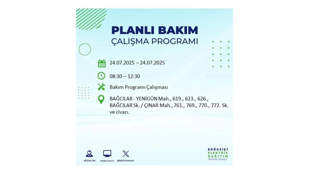 BÜYÜK KESİNTİ YAŞANACAK: BEDAŞ 24 Temmuz Perşembe elektrik kesintisi yaşayacak ilçeleri sıraladı. Elektrikler ne zaman gelecek? 56