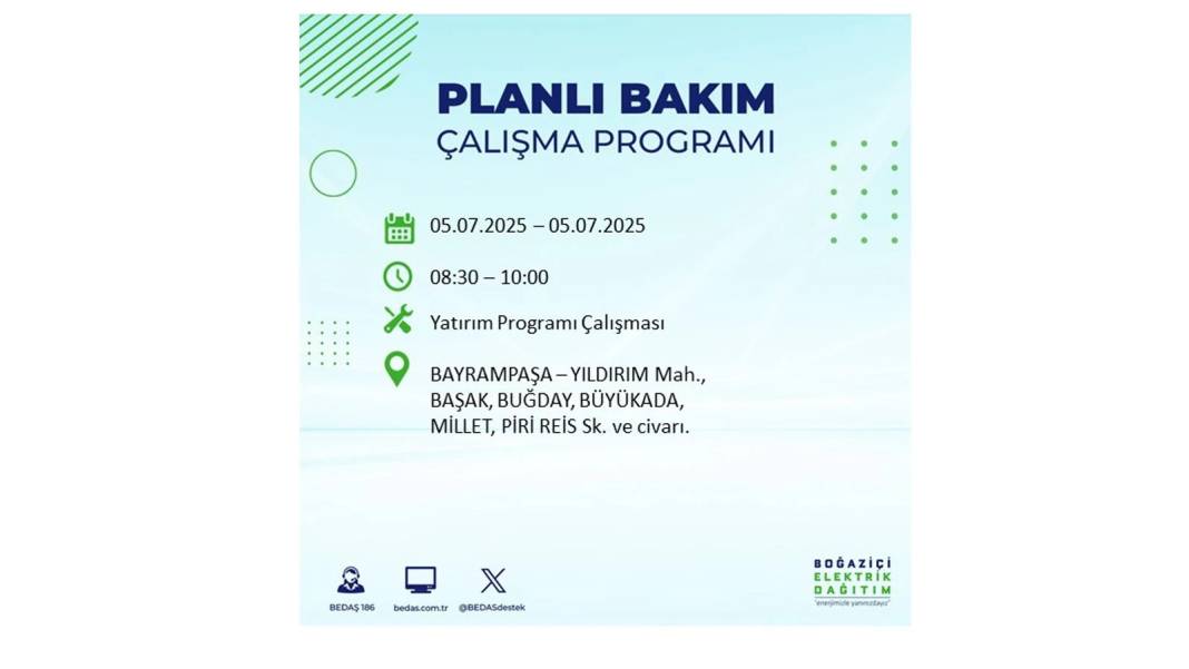 O İLÇELERDE ELEKTRİK OLMAYACAK: BEDAŞ 5 Temmuz Cumartesi elektrik kesintisi yaşayacak ilçeleri duyurdu! 28