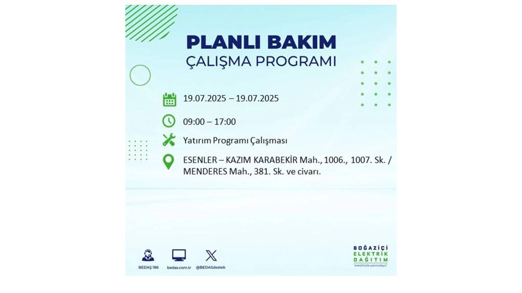 O İLÇELERDE ELEKTRİK OLMAYACAK: BEDAŞ 19 Temmuz Cumartesi elektrik kesintisi yaşayacak ilçeleri sıraladı! 12