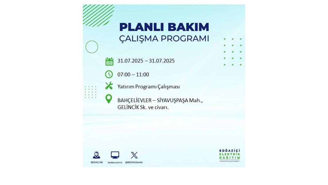 BÜYÜK ELEKTRİK KESİNTİSİ OLACAK: BEDAŞ 31 Temmuz Perşembe elektrik kesintisi yaşayacak ilçeleri sıraladı! 67