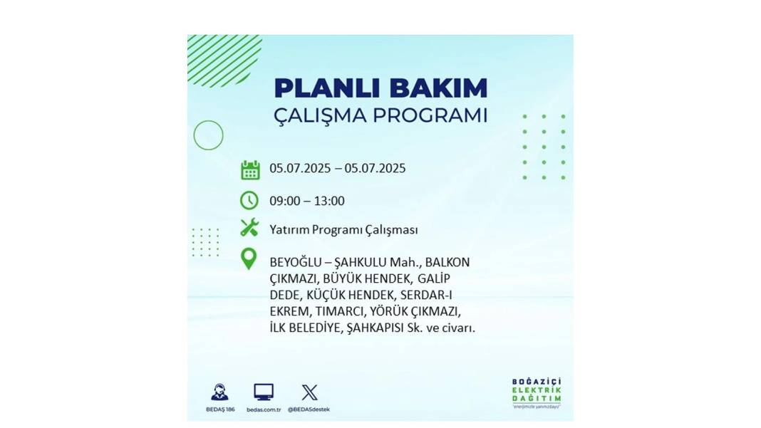 O İLÇELERDE ELEKTRİK OLMAYACAK: BEDAŞ 5 Temmuz Cumartesi elektrik kesintisi yaşayacak ilçeleri duyurdu! 27