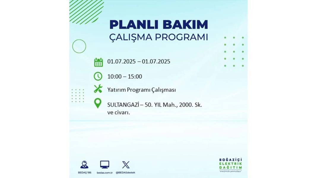 O İLÇELERDE ELEKTRİK OLMAYACAK: BEDAŞ 1 Temmuz Salı elektrik kesintisi yaşayacak ilçeleri sıraladı! 73