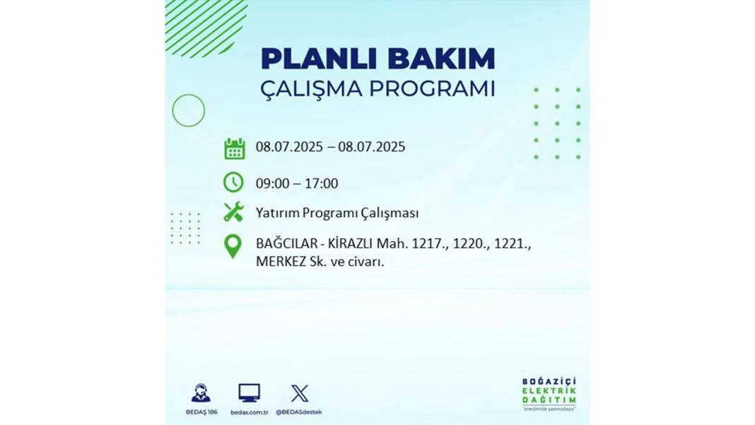 O İLÇELER KARANLIĞA GÖMÜLECEK: BEDAŞ 8 Temmuz Salı elektrik kesintisi yaşayacak ilçeleri sıraladı. Elektrikler ne zaman gelecek? 90