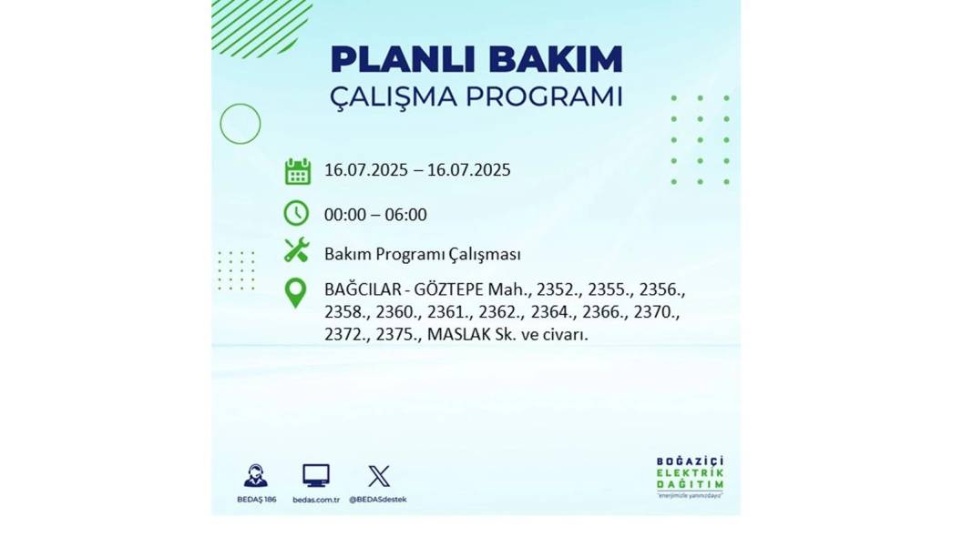 KARANLIĞA HAPSOLACAKLAR: 16 Temmuz Çarşamba İstanbul elektrik kesintisi. BEDAŞ o ilçeleri teker teker uyardı! 90