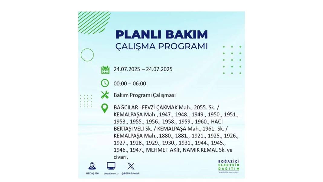 BÜYÜK KESİNTİ YAŞANACAK: BEDAŞ 24 Temmuz Perşembe elektrik kesintisi yaşayacak ilçeleri sıraladı. Elektrikler ne zaman gelecek? 52