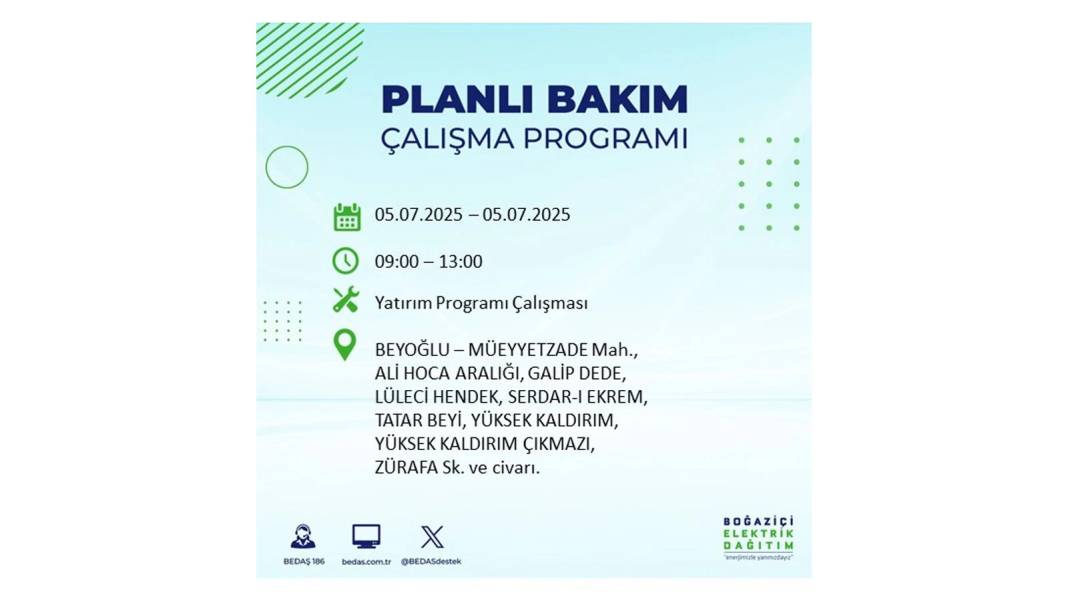 O İLÇELERDE ELEKTRİK OLMAYACAK: BEDAŞ 5 Temmuz Cumartesi elektrik kesintisi yaşayacak ilçeleri duyurdu! 26