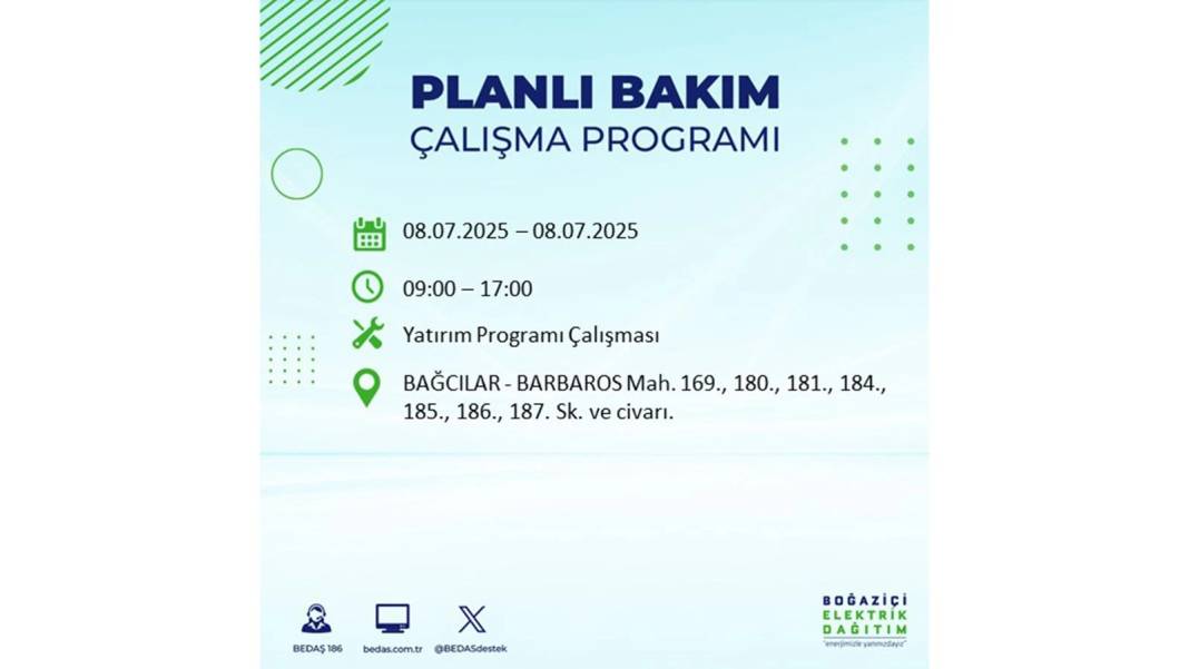 O İLÇELER KARANLIĞA GÖMÜLECEK: BEDAŞ 8 Temmuz Salı elektrik kesintisi yaşayacak ilçeleri sıraladı. Elektrikler ne zaman gelecek? 88