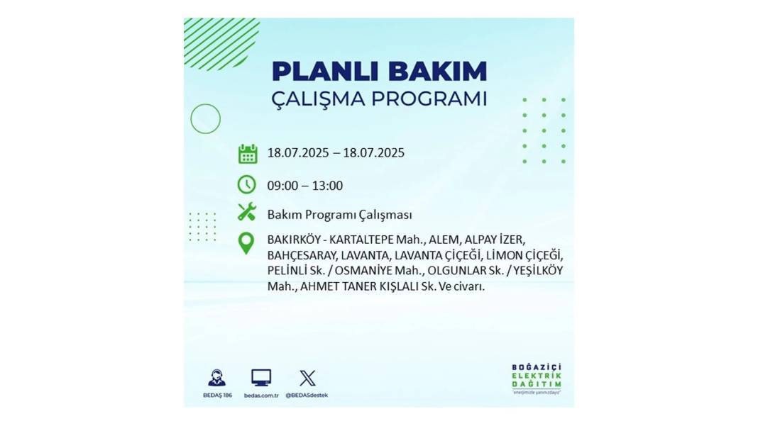 O İLÇELERDE UZUN SÜRE ELEKTRİK OLMAYACAK: BEDAŞ 18 Temmuz Cuma elektrik kesintisi yaşayacak ilçeleri duyurdu! 63