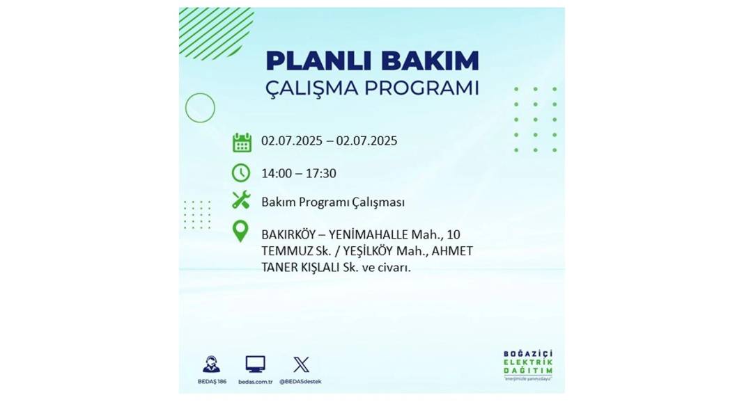O İLÇELERDE UZUN SÜRE ELEKTRİK OLMAYACAK: BEDAŞ 2 Temmuz Çarşamba elektrik kesintisi yaşayacak ilçeleri sıraladı 71