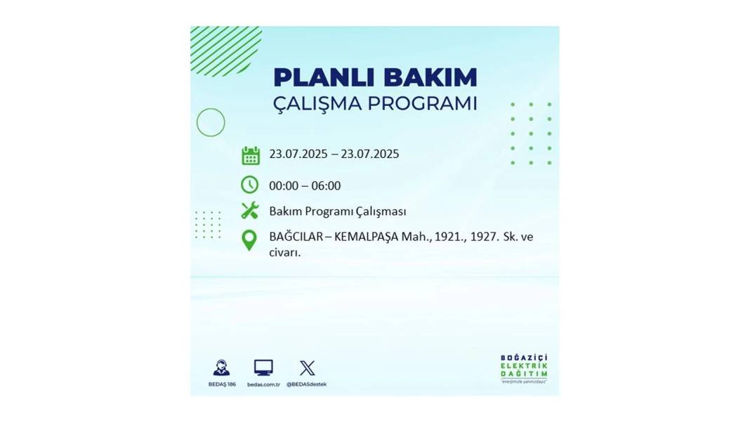 BÜYÜK ELEKTRİK KESİNTİSİ YAŞANACAK: BEDAŞ 23 Temmuz Çarşamba günü elektrik kesintisi yaşayacak ilçeleri sıraladı! 56