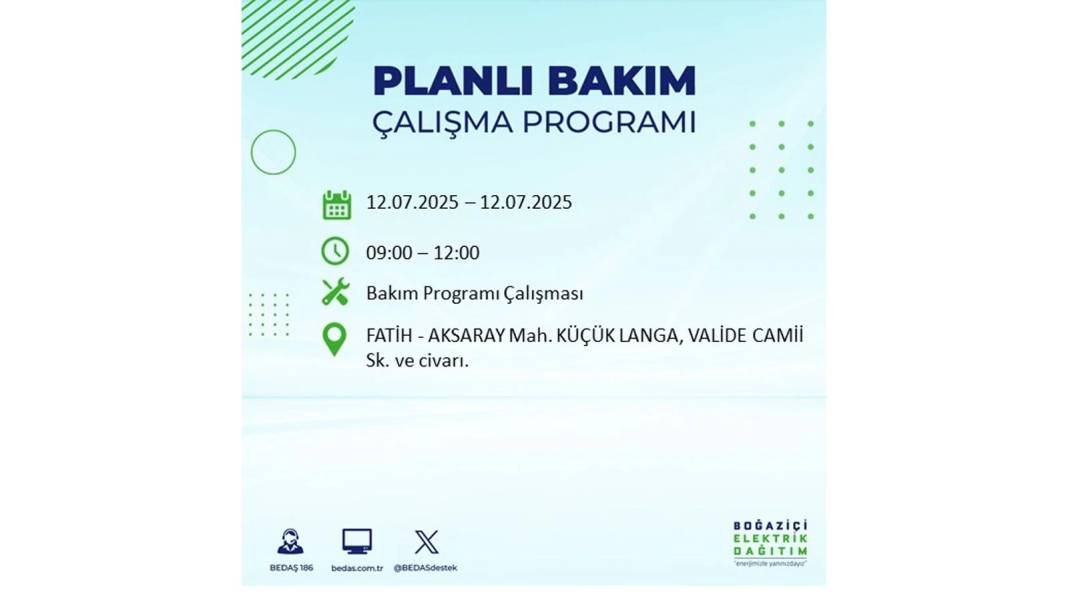 O İLÇELERDE UZUN SÜRE ELEKTRİK OLMAYACAK: BEDAŞ 12 Temmuz elektrik kesintisi yaşayacak ilçeleri sıraladı! 7