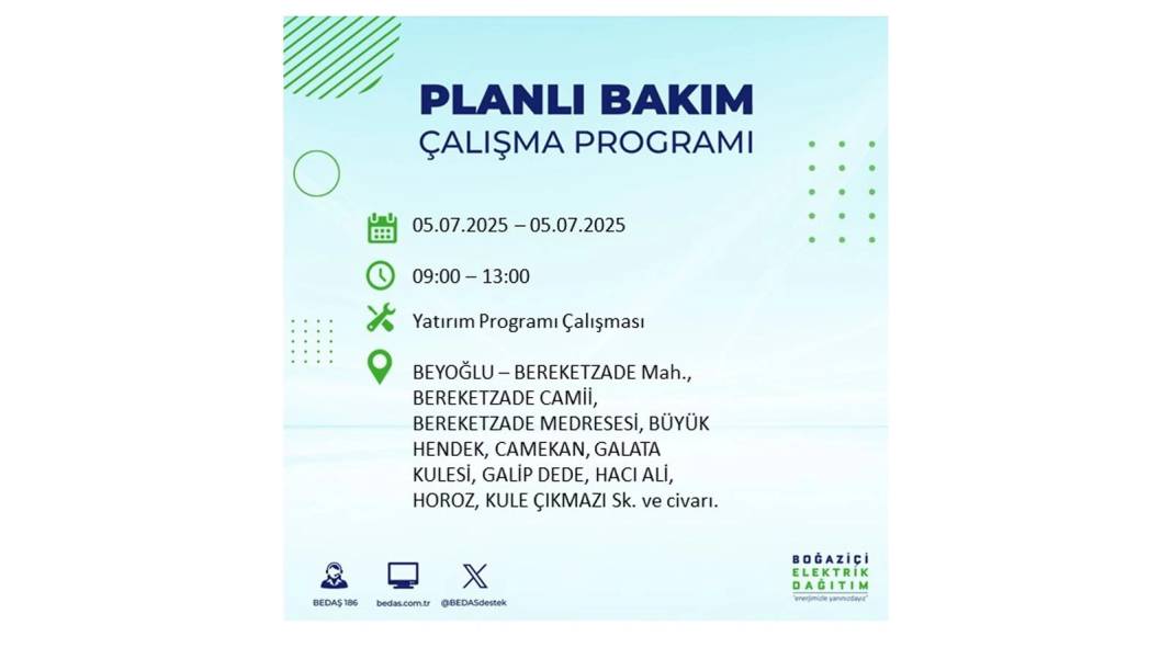 O İLÇELERDE ELEKTRİK OLMAYACAK: BEDAŞ 5 Temmuz Cumartesi elektrik kesintisi yaşayacak ilçeleri duyurdu! 23