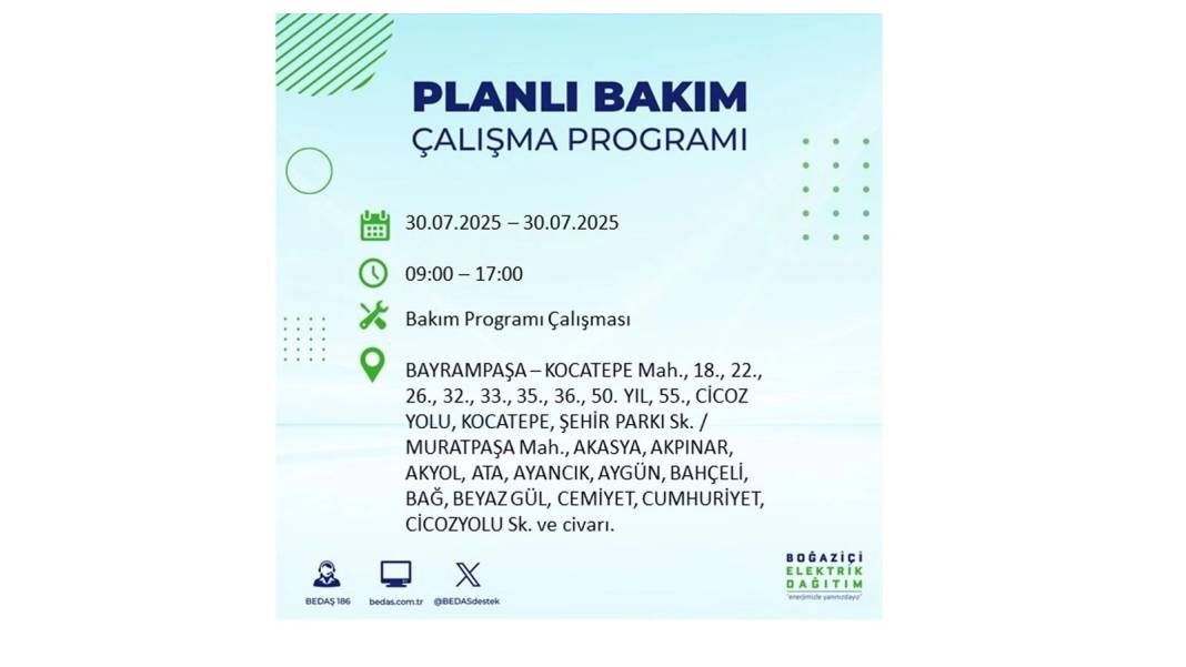 O İLÇELER KARANLIĞA GÖMÜLECEK: BEDAŞ 30 Temmuz Çarşamba elektrik kesintisi yaşayacak ilçeleri sıraladı! 55