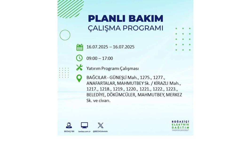 KARANLIĞA HAPSOLACAKLAR: 16 Temmuz Çarşamba İstanbul elektrik kesintisi. BEDAŞ o ilçeleri teker teker uyardı! 89