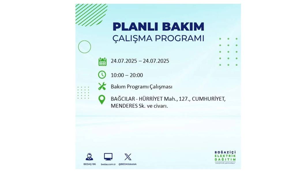 BÜYÜK KESİNTİ YAŞANACAK: BEDAŞ 24 Temmuz Perşembe elektrik kesintisi yaşayacak ilçeleri sıraladı. Elektrikler ne zaman gelecek? 51