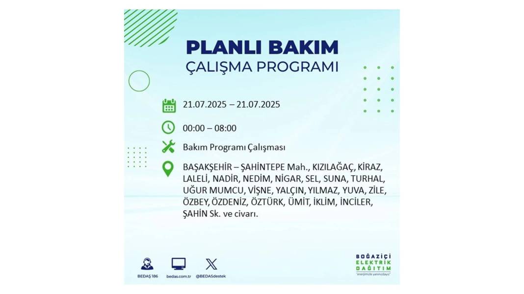 O İLÇLERDE ELEKTRİK OLMAYACAK: BEDAŞ 21 Temmuz Pazartesi elektrik kesintisi yaşayacak ilçeleri sıraladı! 44