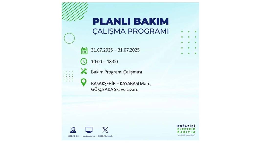 BÜYÜK ELEKTRİK KESİNTİSİ OLACAK: BEDAŞ 31 Temmuz Perşembe elektrik kesintisi yaşayacak ilçeleri sıraladı! 61