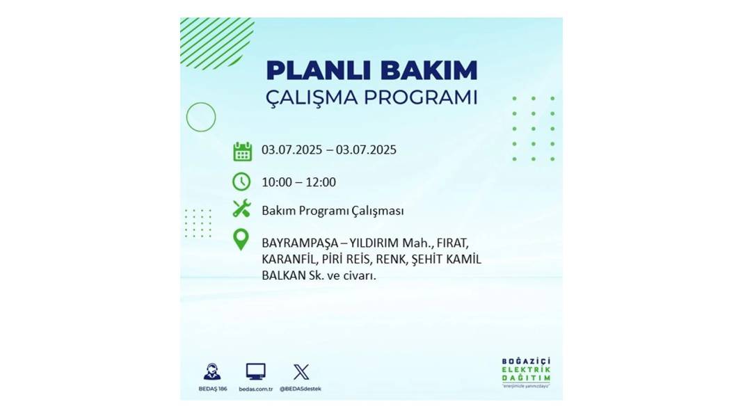 KARANLIĞA GÖMÜLECEKLER: 3 Temmuz Perşembe elektrik kesintisi yaşayacak ilçeler belli oldu. BEDAŞ o ilçeleri uyardı! 53