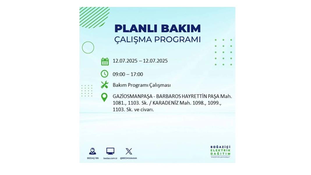 O İLÇELERDE UZUN SÜRE ELEKTRİK OLMAYACAK: BEDAŞ 12 Temmuz elektrik kesintisi yaşayacak ilçeleri sıraladı! 5