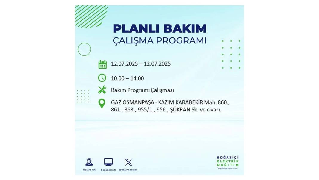 O İLÇELERDE UZUN SÜRE ELEKTRİK OLMAYACAK: BEDAŞ 12 Temmuz elektrik kesintisi yaşayacak ilçeleri sıraladı! 3