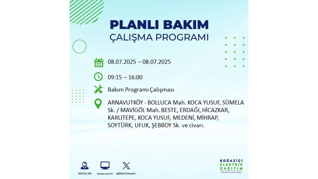 O İLÇELER KARANLIĞA GÖMÜLECEK: BEDAŞ 8 Temmuz Salı elektrik kesintisi yaşayacak ilçeleri sıraladı. Elektrikler ne zaman gelecek? 98