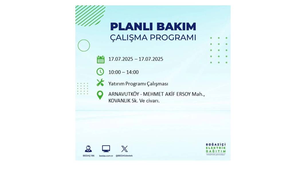 O İLÇELERDE ELEKTRİK OLMAYACAK: BEDAŞ 17 Temmuz Perşembe elektrik kesintisi yaşayacak ilçeleri sıraladı! 89