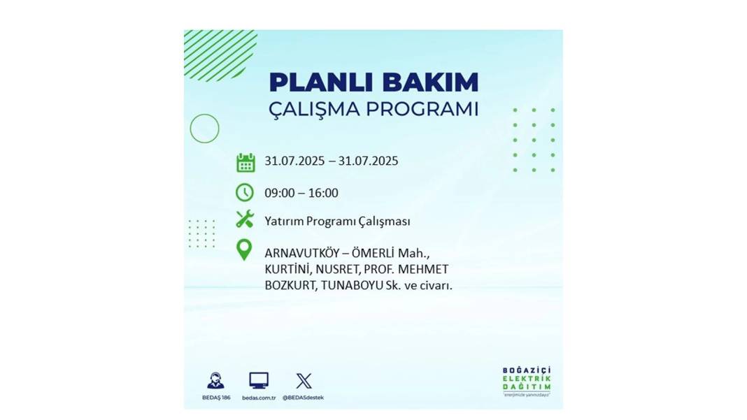 BÜYÜK ELEKTRİK KESİNTİSİ OLACAK: BEDAŞ 31 Temmuz Perşembe elektrik kesintisi yaşayacak ilçeleri sıraladı! 80