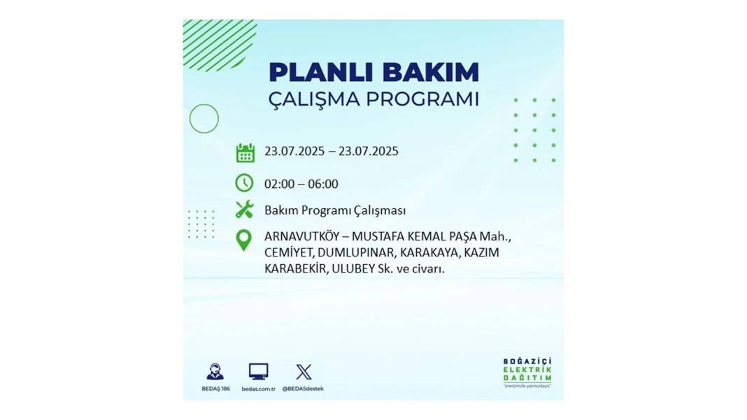 BÜYÜK ELEKTRİK KESİNTİSİ YAŞANACAK: BEDAŞ 23 Temmuz Çarşamba günü elektrik kesintisi yaşayacak ilçeleri sıraladı! 70