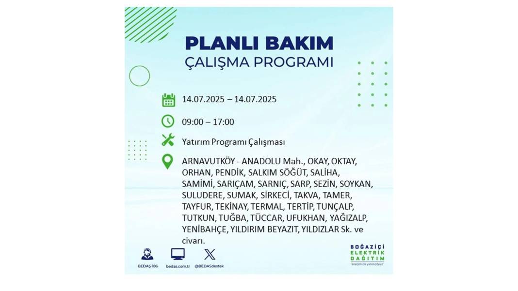 O İLÇELERDE ELEKTRİK OLMAYACAK: BEDAŞ 14 Temmuz Pazartesi elektrik kesintisi yaşayacak ilçeleri sıraladı! 32