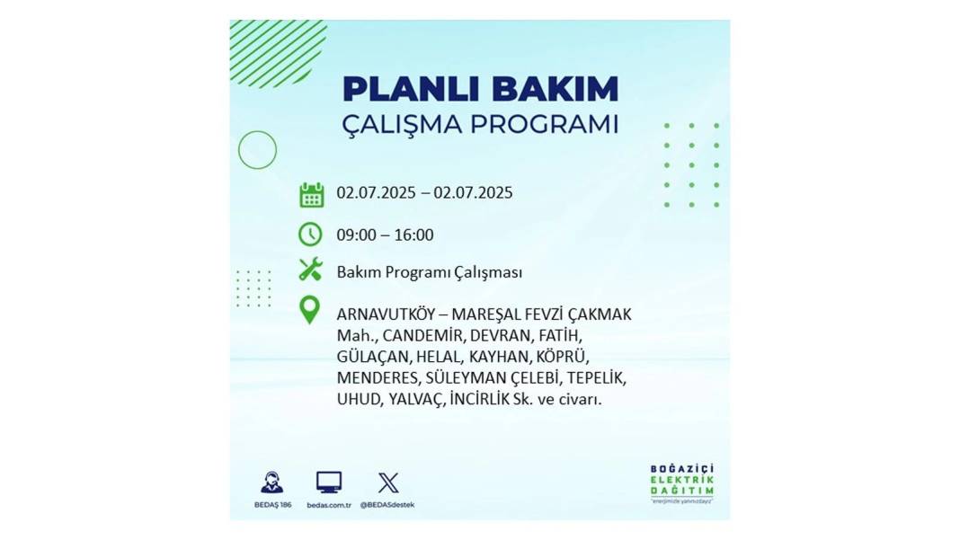 O İLÇELERDE UZUN SÜRE ELEKTRİK OLMAYACAK: BEDAŞ 2 Temmuz Çarşamba elektrik kesintisi yaşayacak ilçeleri sıraladı 79