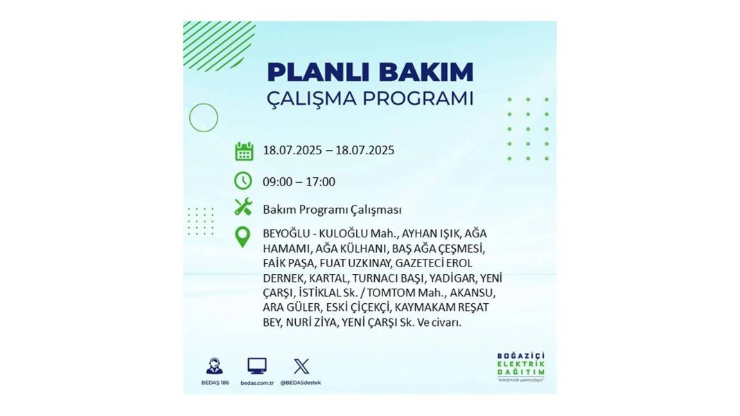 O İLÇELERDE UZUN SÜRE ELEKTRİK OLMAYACAK: BEDAŞ 18 Temmuz Cuma elektrik kesintisi yaşayacak ilçeleri duyurdu! 58