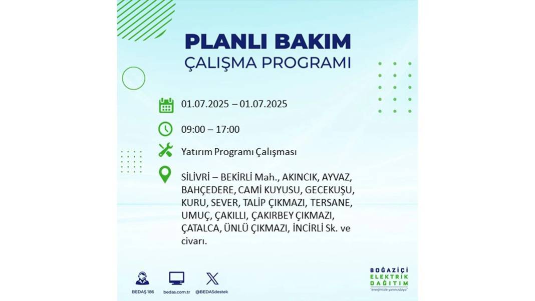 O İLÇELERDE ELEKTRİK OLMAYACAK: BEDAŞ 1 Temmuz Salı elektrik kesintisi yaşayacak ilçeleri sıraladı! 66