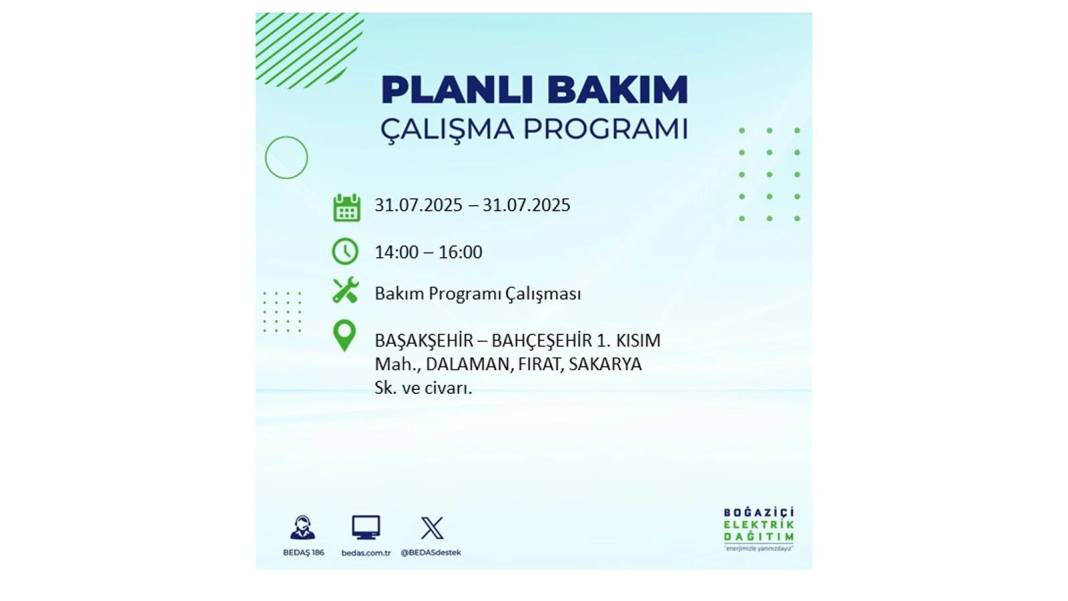 BÜYÜK ELEKTRİK KESİNTİSİ OLACAK: BEDAŞ 31 Temmuz Perşembe elektrik kesintisi yaşayacak ilçeleri sıraladı! 64