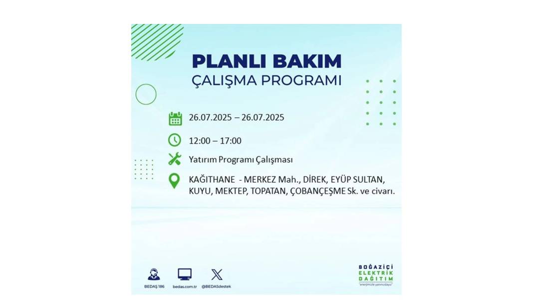 O İLÇELERDE UZUN SÜRE ELEKTRİK OLMAYACAK: BEDAŞ 26 Temmuz Cumartesi elektrik kesintisi yaşayacak ilçeleri sıraladı 8
