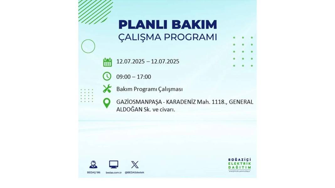 O İLÇELERDE UZUN SÜRE ELEKTRİK OLMAYACAK: BEDAŞ 12 Temmuz elektrik kesintisi yaşayacak ilçeleri sıraladı! 4