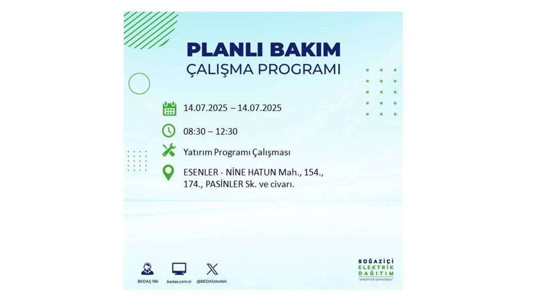 O İLÇELERDE ELEKTRİK OLMAYACAK: BEDAŞ 14 Temmuz Pazartesi elektrik kesintisi yaşayacak ilçeleri sıraladı! 16