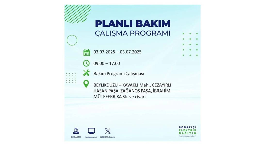 KARANLIĞA GÖMÜLECEKLER: 3 Temmuz Perşembe elektrik kesintisi yaşayacak ilçeler belli oldu. BEDAŞ o ilçeleri uyardı! 52