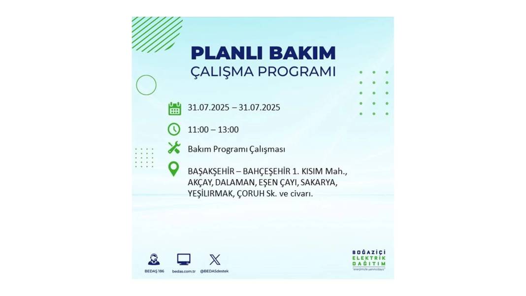 BÜYÜK ELEKTRİK KESİNTİSİ OLACAK: BEDAŞ 31 Temmuz Perşembe elektrik kesintisi yaşayacak ilçeleri sıraladı! 62