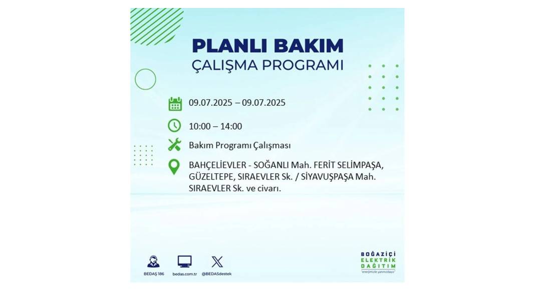 SAATLERCE ELEKTRİK OLMAYACAK: BEDAŞ 9 Temmuz Çarşamba elektrik kesintisi yaşayacak ilçeleri sıraladı! 66