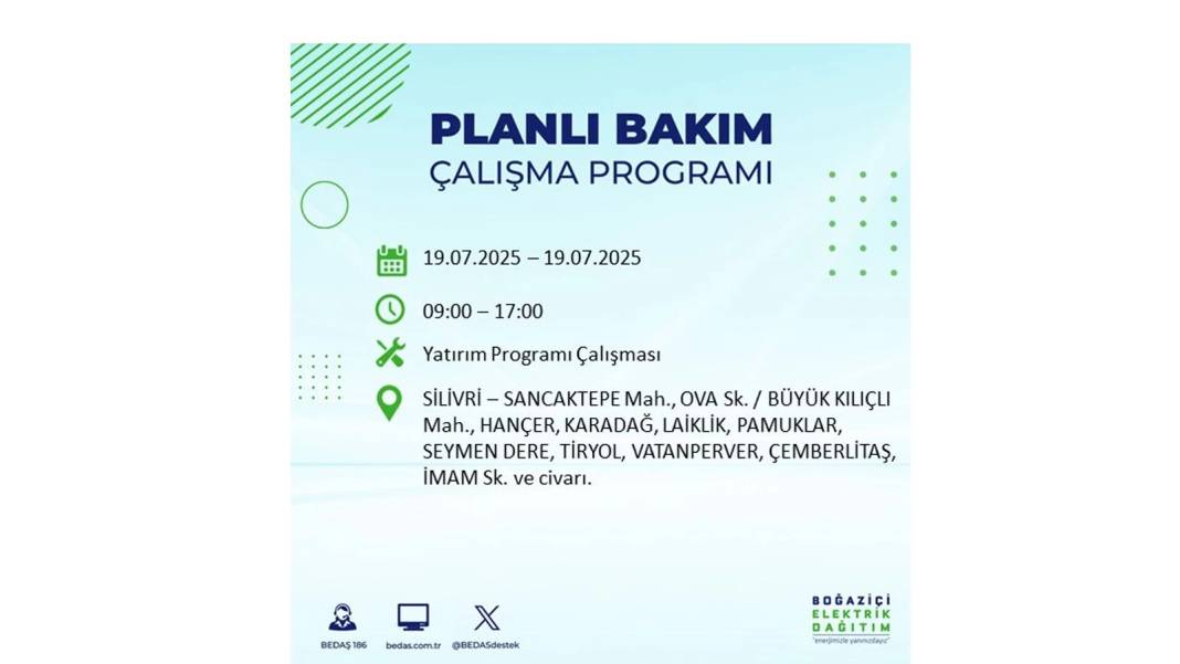 O İLÇELERDE ELEKTRİK OLMAYACAK: BEDAŞ 19 Temmuz Cumartesi elektrik kesintisi yaşayacak ilçeleri sıraladı! 4