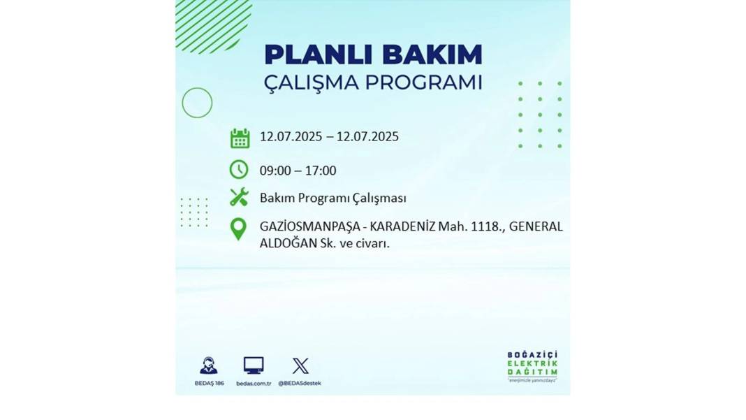 O İLÇELERDE UZUN SÜRE ELEKTRİK OLMAYACAK: BEDAŞ 12 Temmuz elektrik kesintisi yaşayacak ilçeleri sıraladı! 2